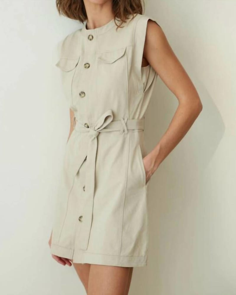 Front of a model wearing a size L Ista Dress In Peyote in Peyote by Grey State. | dia_product_style_image_id:359635